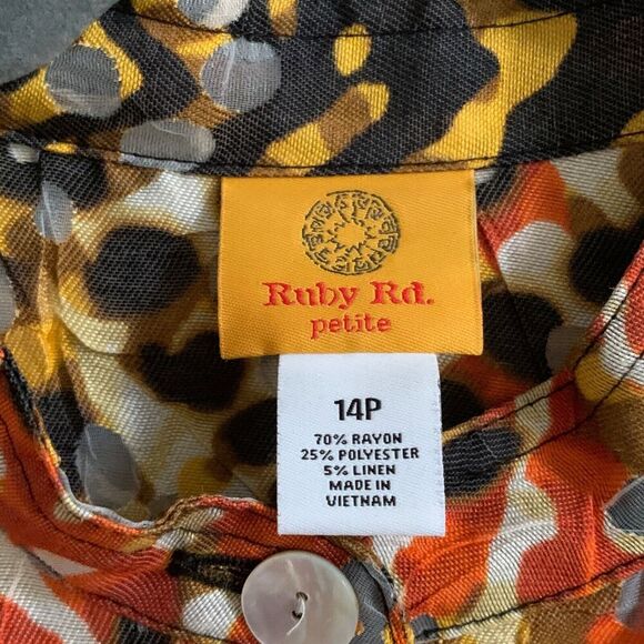 Ruby Rd. Jacket 14 P Red Orange Lace Lightweight Sheer Cut-Out Roll Tab Sleeve - Picture 11 of 13